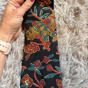 Silk Black Tie with Floral & Tiger Motif